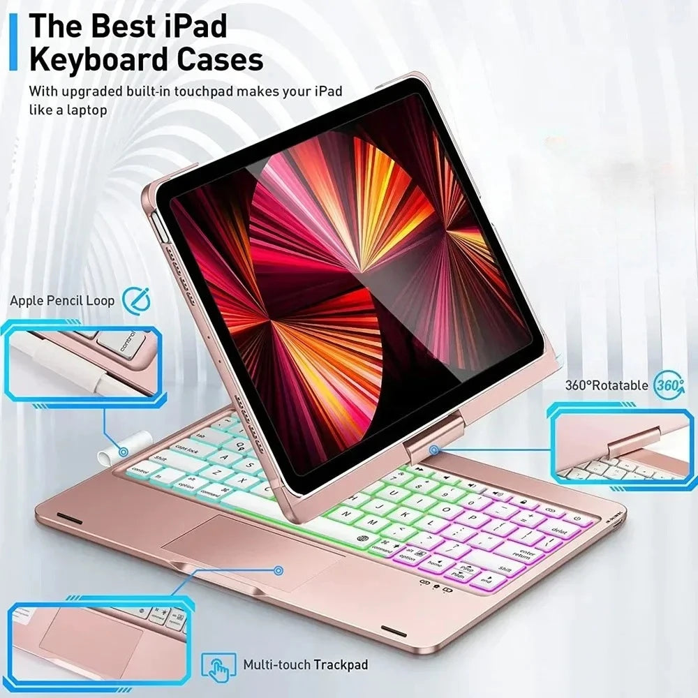 360° Magic Keyboard Case for iPad — Backlit Keyboard Folio for iPad Air 13/11, Pro 12.9/11, iPad 10.5/10.2, Air 4/5 & 10th Gen 10.9-inch