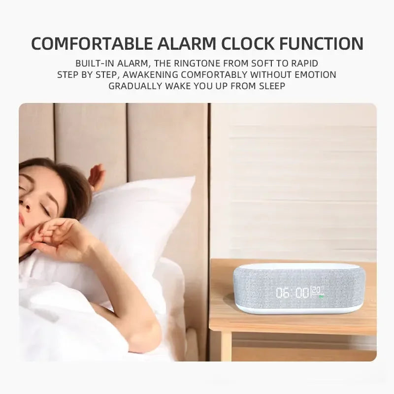15W Wireless Charging Pad with Alarm Clock, Desktop Lamp and Thermometer - Fast Charging Dock for iPhone and Samsung, Night Light for Bedroom