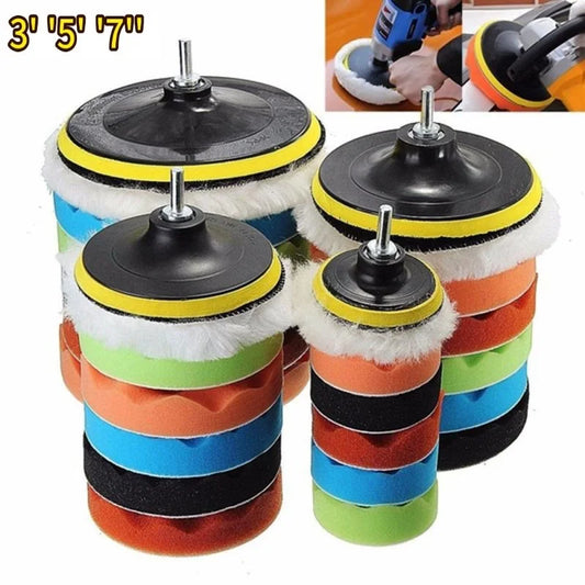3/5/7-Inch Car Polishing Disc 8pcs Set — Self-Adhesive Buffing, Waxing, and Wool Pads for Car Polisher with Drill Adapter