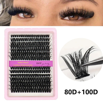 40D–100D Segmented Tufted Eyelashes – 14 Rows Mixed 10–16mm Black Matte DIY Grafted False Eyelash Extensions for Volume Makeup Look