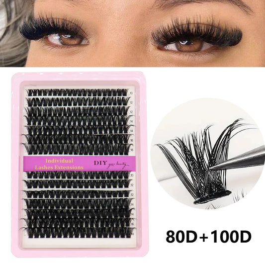 40D–100D Segmented Tufted Eyelashes – 14 Rows Mixed 10–16mm Black Matte DIY Grafted False Eyelash Extensions for Volume Makeup Look