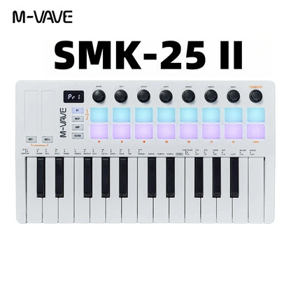 M-VAVE SMK-25 II MIDI Controller Keyboard – 25-Key USB Mini, 16 RGB Drum Pads, 8 Knobs, Music Production Software Included