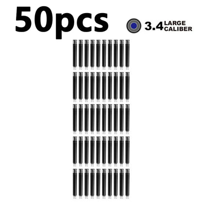50/100pcs Fountain Pen Ink Cartridges – Black, Blue & Red Refill Set (2.6/3.4mm Bore) High-Quality