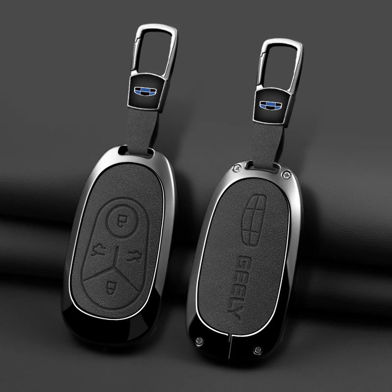 Geely Car Key Case with Leather and Zinc Alloy - Protective Key Fob Cover for Starlight, EX2, GEOME, Galaxy and Discovery Youth Edition