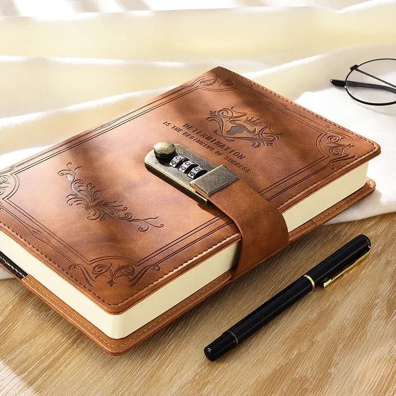 A5 Retro Password Book with Lock – 200 Pages Thick Creative Diary & Student Notepad Notebook