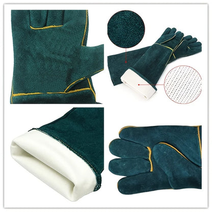 Ultra-Long Leather Anti-Bite Safety Gloves for Pet Handling - Green Protective Gloves for Dog, Cat, Reptile, and Animal Handling