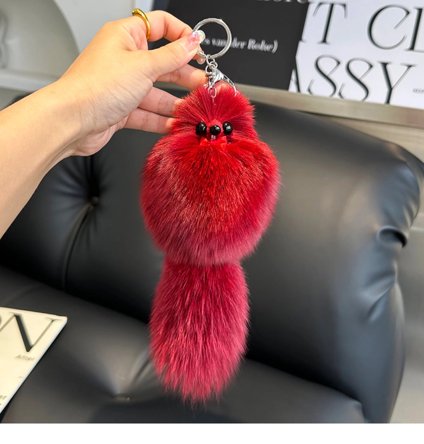 2024 Cute Real Fox Fur Plush Keychain – Pompom Bag Pendant & Car Key Ring Toy for Girls