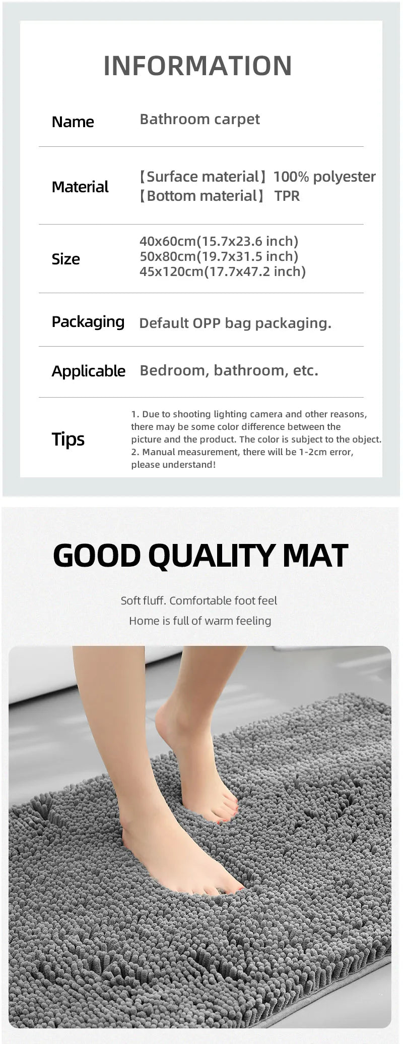 Chenille Long-Haired Bath Mat – Absorbent Bathroom Floor Mat for Tub, Living Room, and Entrance Foot Pad