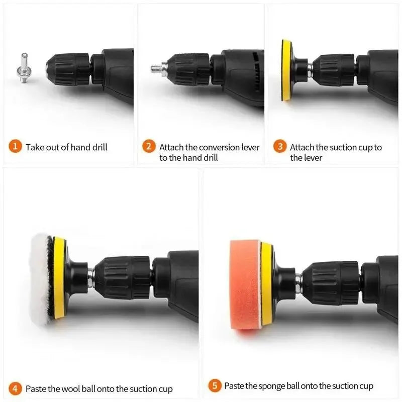 Electric Drill Polishing Sponge Plate Set – Plush Waxing & Buffing Wheel Kit for Car Cleaning, Grinding & Auto Beauty Detailing Tools