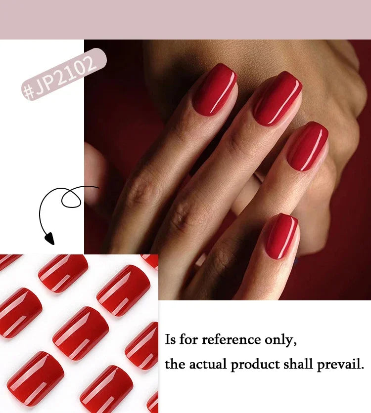 Solid Color Press-On False Nails Set – Square Shape Wearable Nail Art Tips with Glue, Fashion Manicure Accessories (Wholesale)