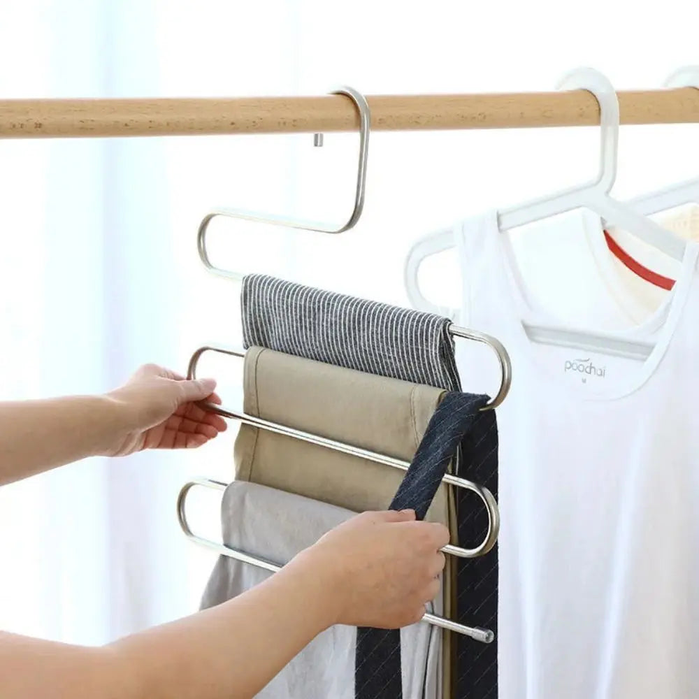 5-Layer Multi-Functional Clothes Hanger – Non-Slip Pant Storage Rack for Hanging & Organizing