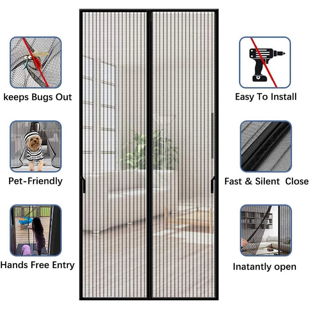 New No-Punch Magnetic Screen Door Curtain - Automatic Closing Anti-Mosquito Insect Fly Bug Protection for Household Ventilation