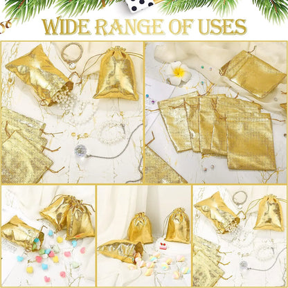 50pcs Gold Drawstring Bags – Jewelry, Candy, and Gift Pouches for Small Business Packaging