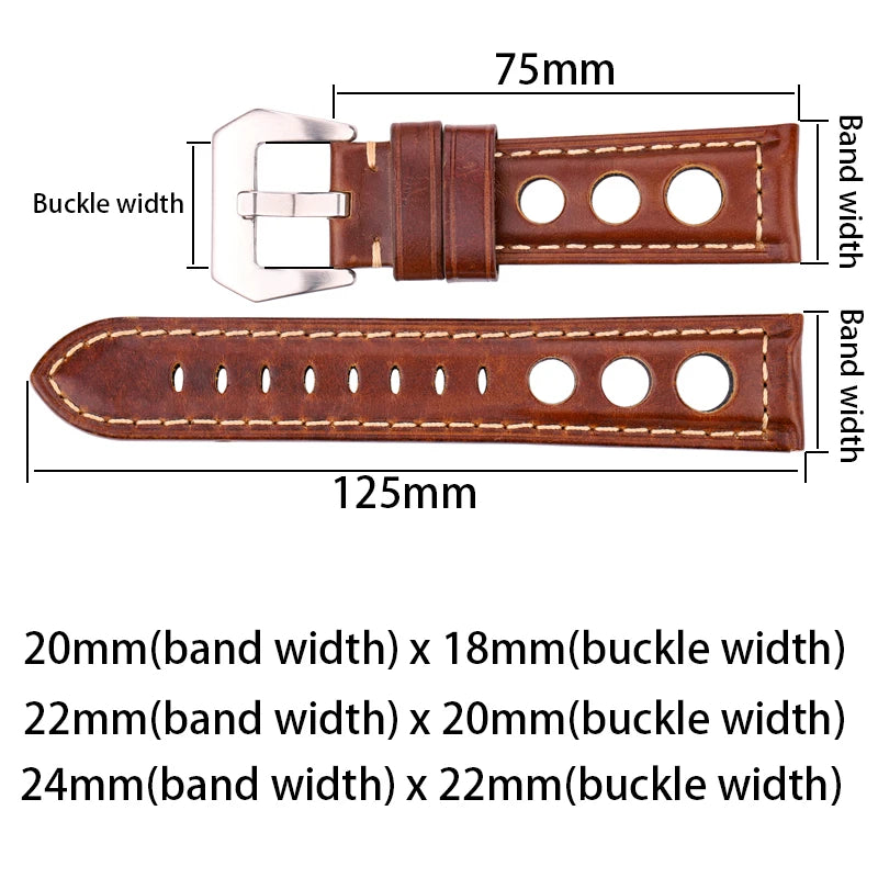 Vintage Genuine Cowhide Leather Watch Strap – 20mm 22mm 24mm Watchband with Pin Buckle for Men & Women