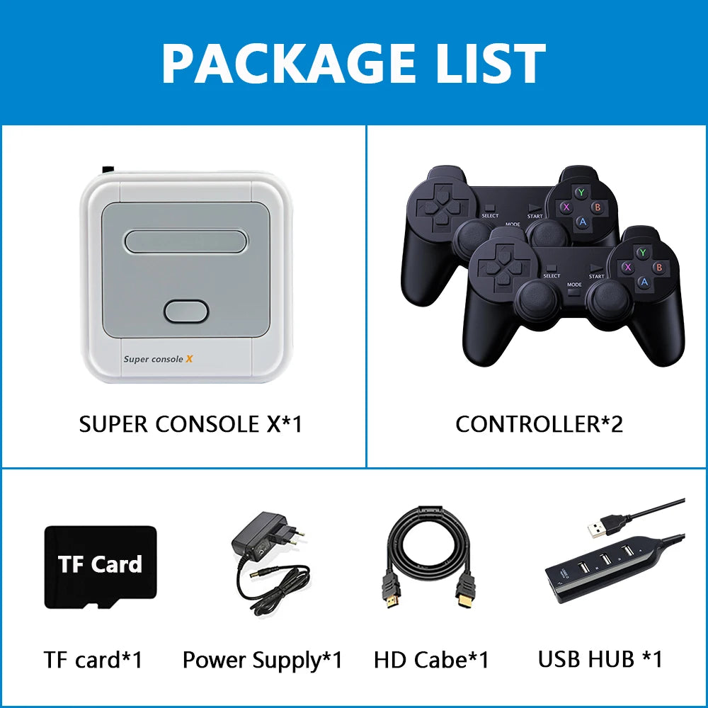 KINHANK Game Box Super Console X – Retro Video Game Console with 90,000 Games, 50 Emulators for PS1/PSP/MAME/DC, Includes Controllers