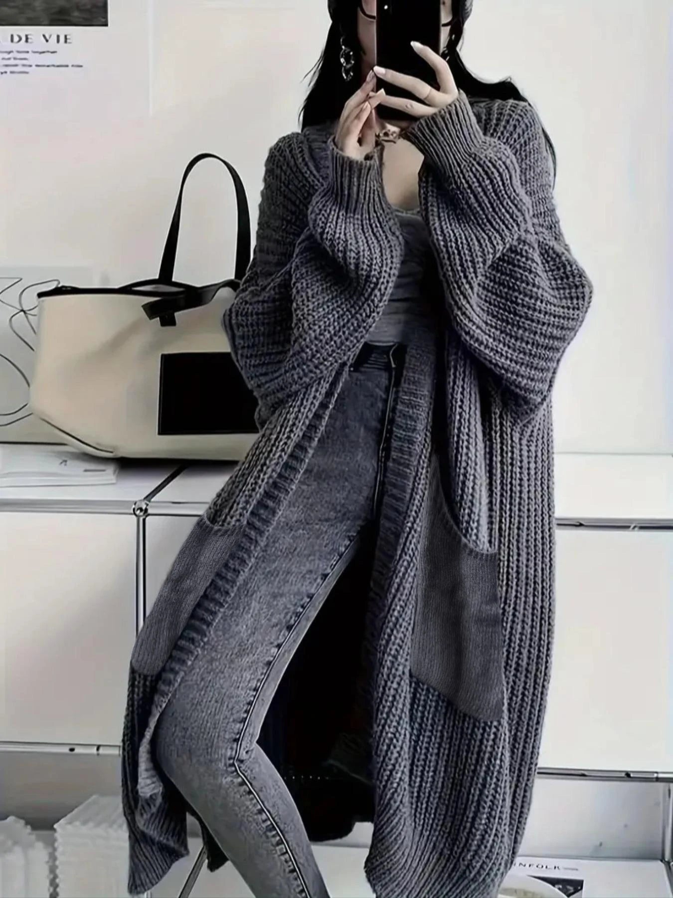 Women's Open Front Knit Cardigan with Pockets – Casual Long Sleeve Sweater for Cozy Layering