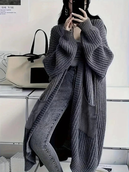 Women's Open Front Knit Cardigan with Pockets – Casual Long Sleeve Sweater for Cozy Layering