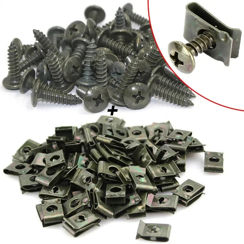 Car U-Type Metal Screw Clips - Anti-Rust Fastener Set for Fender, Bumper & Body Repair (10-200PCS)