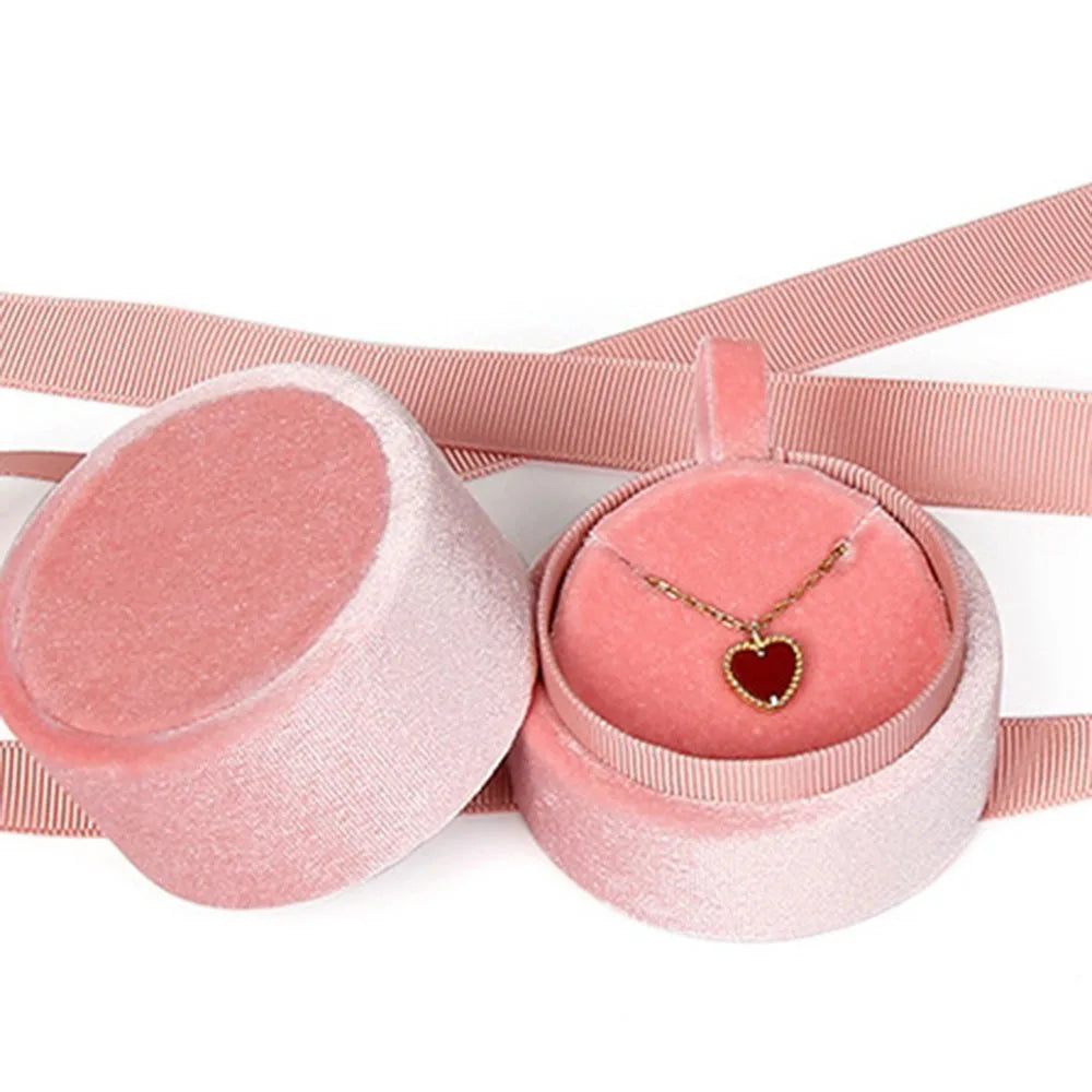 Pink Velvet Bowknot Jewelry Display Box – Necklace & Wedding Accessories Storage
