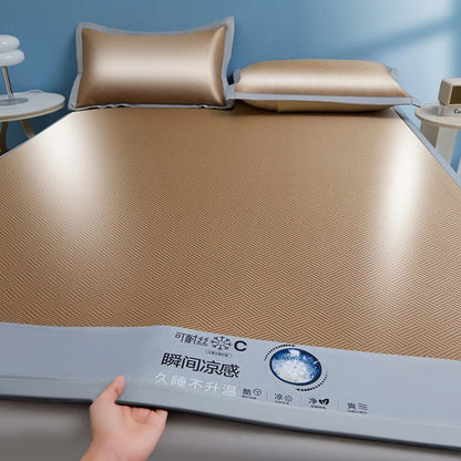 Cooling Ice Silk Bed Mat - Carbon Fiber Summer Mattress Cover with Pillowcase