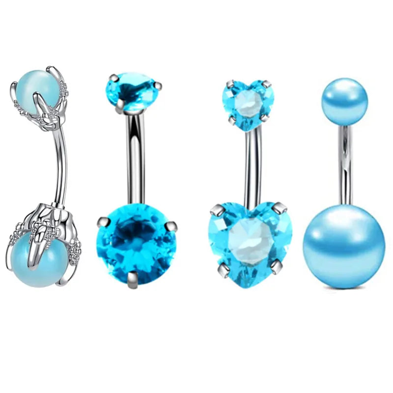4PC Claw Belly Button Piercing Set – Surgical Steel Crystal Bee Navel Rings, Bulk CZ Belly Ring Pack for Women