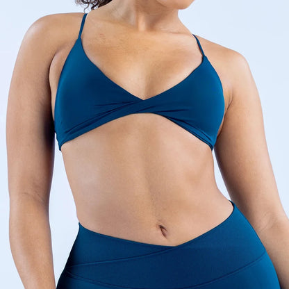 Vision Twist Front Sports Bra - High Support Seamless Women’s Yoga Workout Fitness Bra with Push Up Design