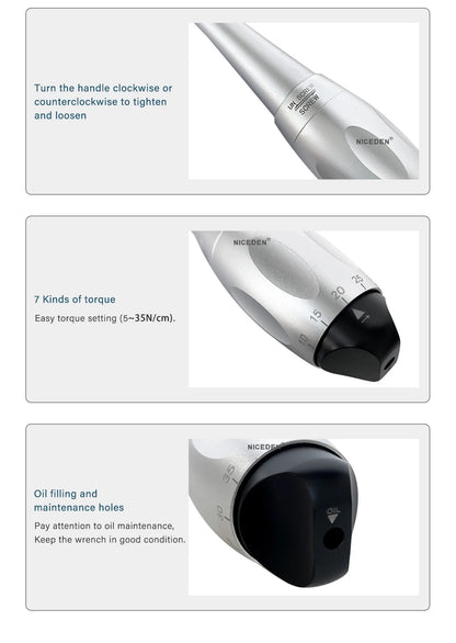 NICEDEN Dental Implant Torque Wrench - Universal Handpiece with 16 Screws & Latch Head Repair Tool