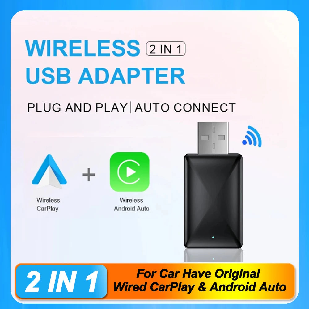 2-in-1 Wireless CarPlay & Android Auto Mini Box — AI Plug & Play Automatic Connection for 99% of Car Radios
