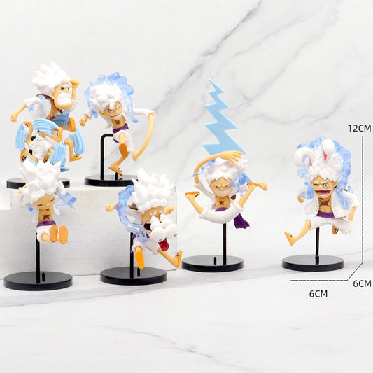 5PCS One Piece Figure Set – Gear 5 Nika Luffy Sun God PVC Anime Figurines, Q Version Cartoon Collection Dolls & Gifts