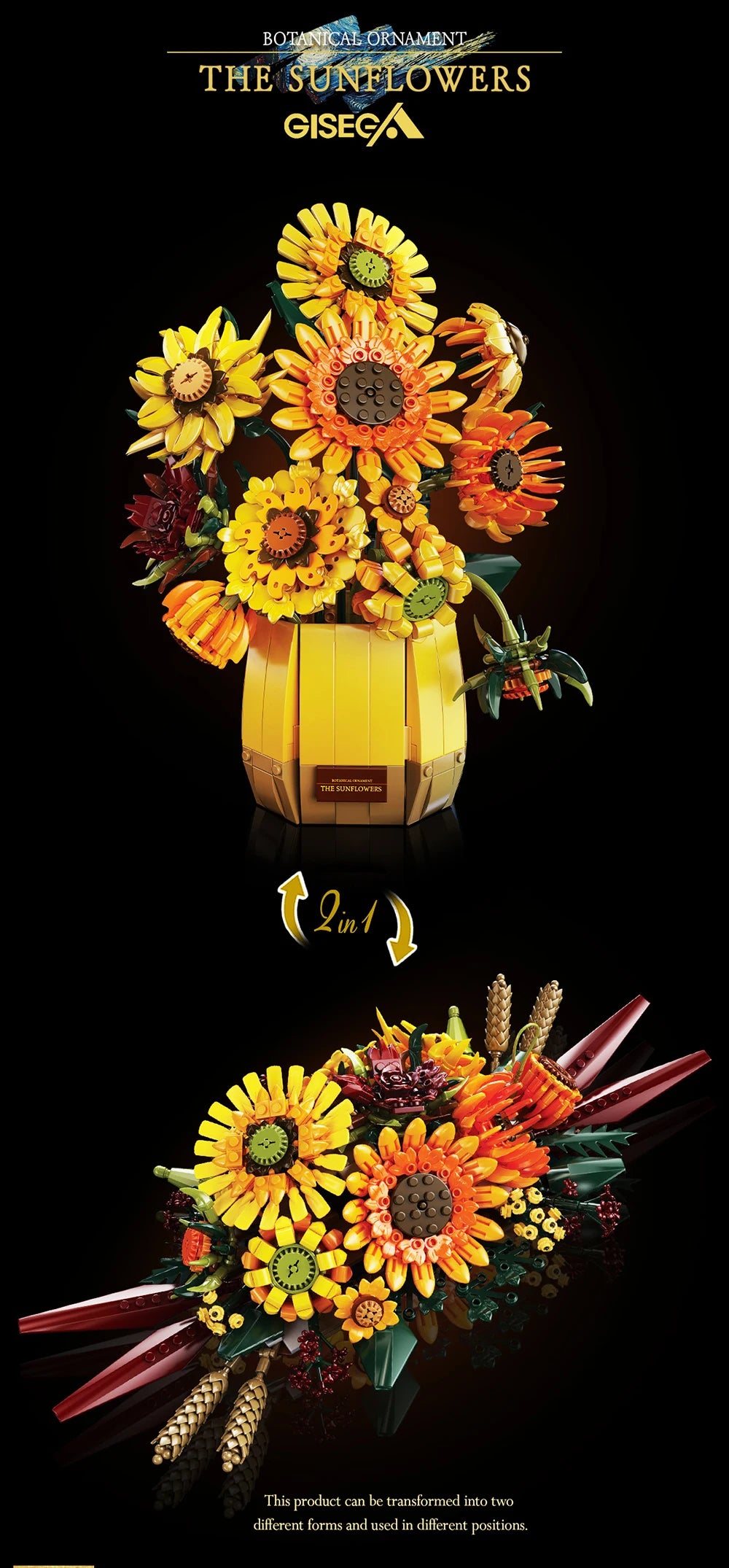 1328PCS Sunflower Building Blocks Set – Creative Flower Bouquet Vase Model for Home Decor & Kids Gifts
