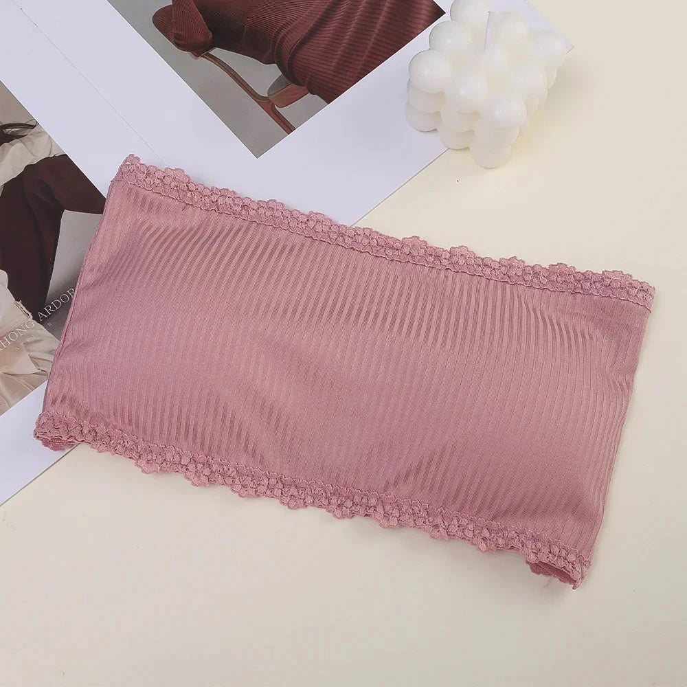 Women Summer Strapless Lace Bra, Seamless Breathable Invisible Chest Wrap Bralette, Sexy Back Lace Underwear Brassiere Top