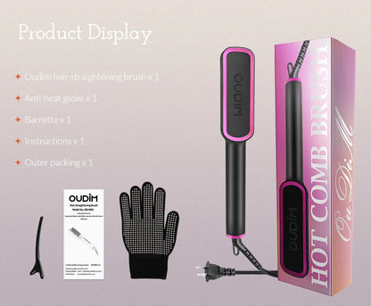 OUDIM Hair Straightener Brush – Ionic Flat Iron with 6 Temperature Settings, Anti-Scald Hair Styling Tool for Women