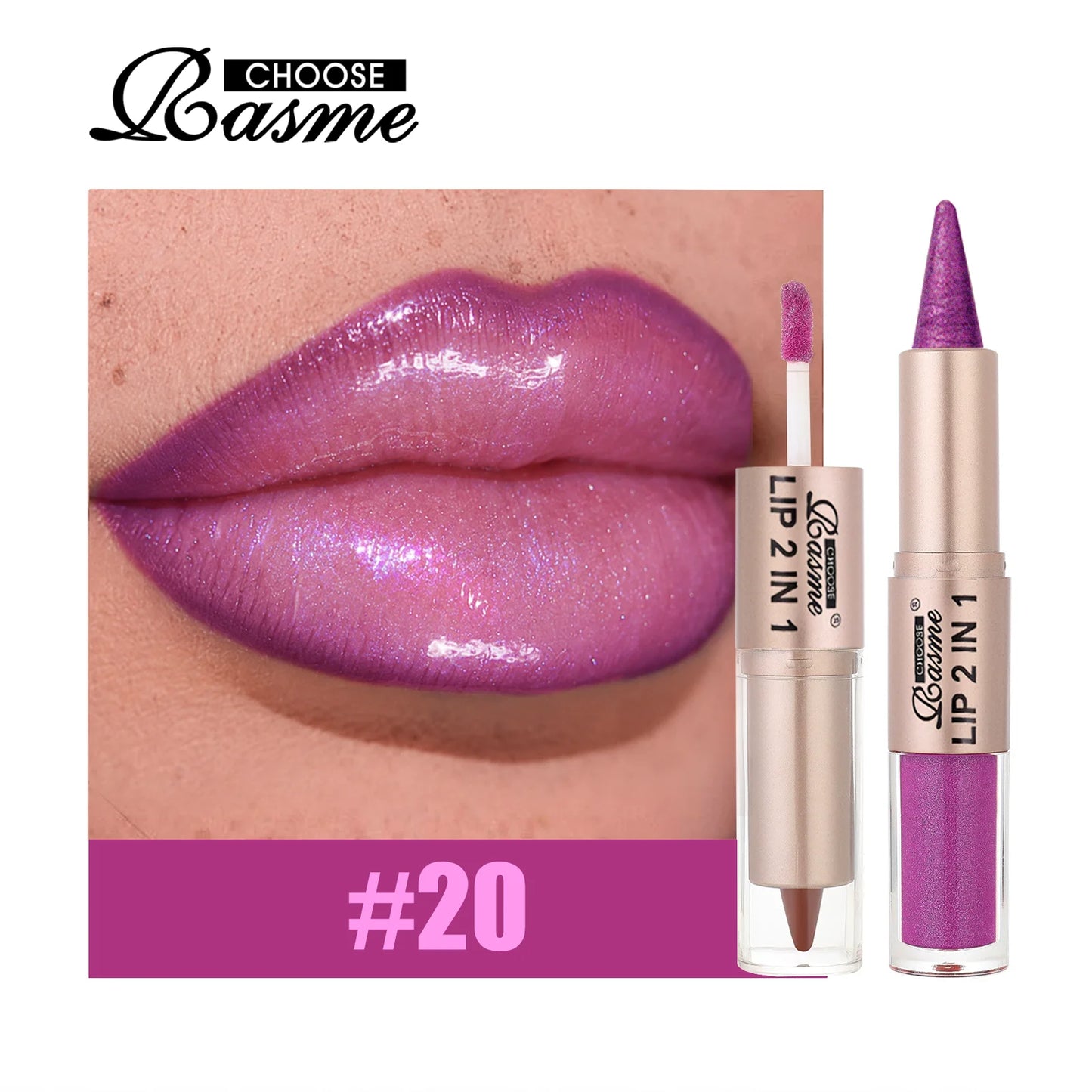 2-in-1 Tapered Lip Liner Pen - Waterproof Nude Brown Lip Contour & Matte Gloss Makeup