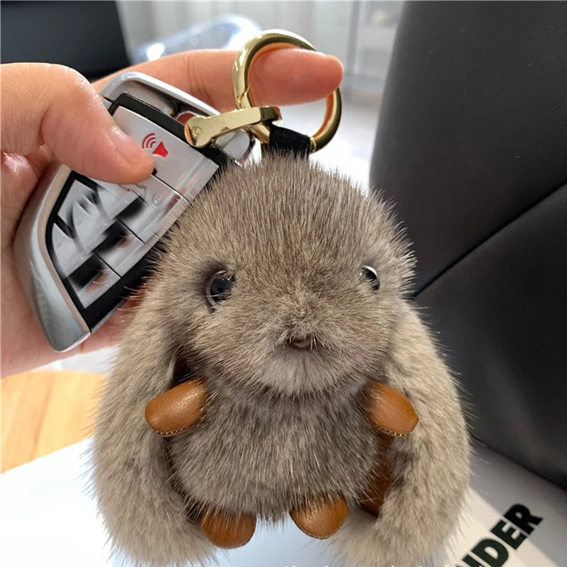 Fluffy Rabbit Fur Pom Pom Keychain - Soft Bunny Bag Charm & Cute Accessory Gift for Girls
