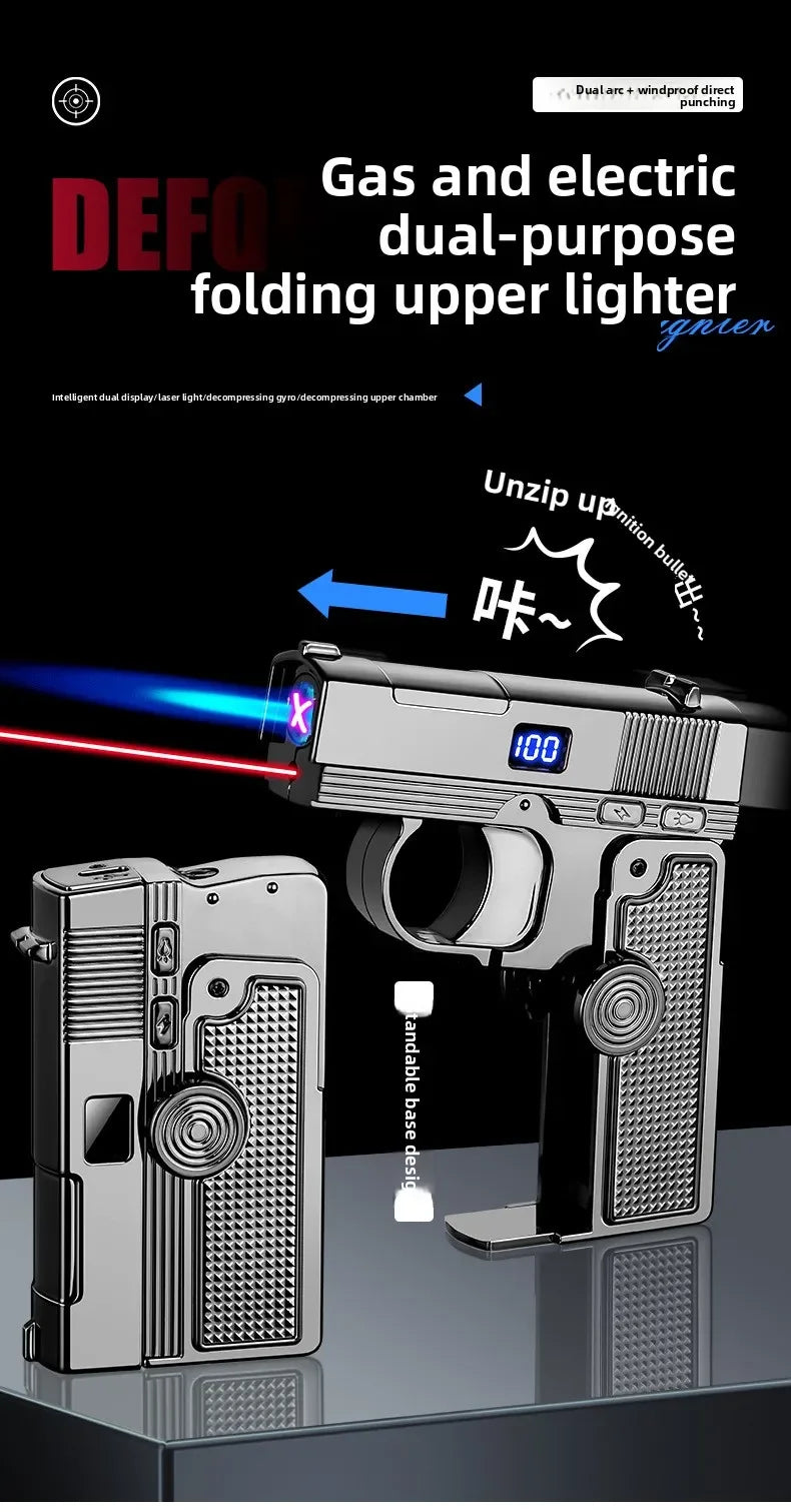2025 Windproof Dual-Use Laser Lighter – Electric & Gas Multifunctional Metal Lighter for Men
