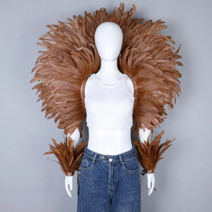 Women’s 2-Piece Feather Shawl Set - Elegant Punk-Style Cosplay Accessories for Halloween, Masquerade Balls, Parties, and Carnivals