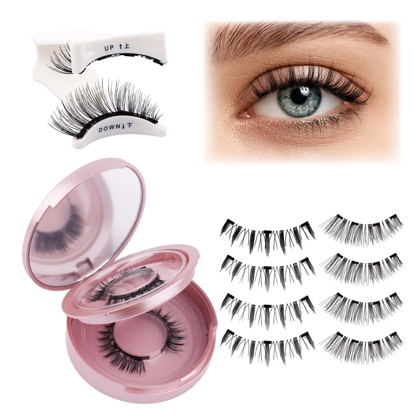 GEMERRY Magnetic Eyelashes Set with Applicator – Natural Look Reusable No Glue Soft Strip False Lashes Makeup Kit