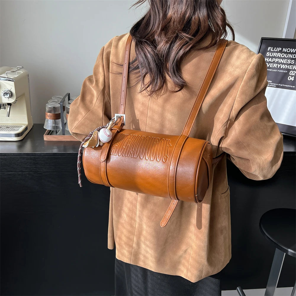 2024 Multifunctional Cylinder Shoulder Bag for Women – Luxury Crossbody Handbag with Pendant