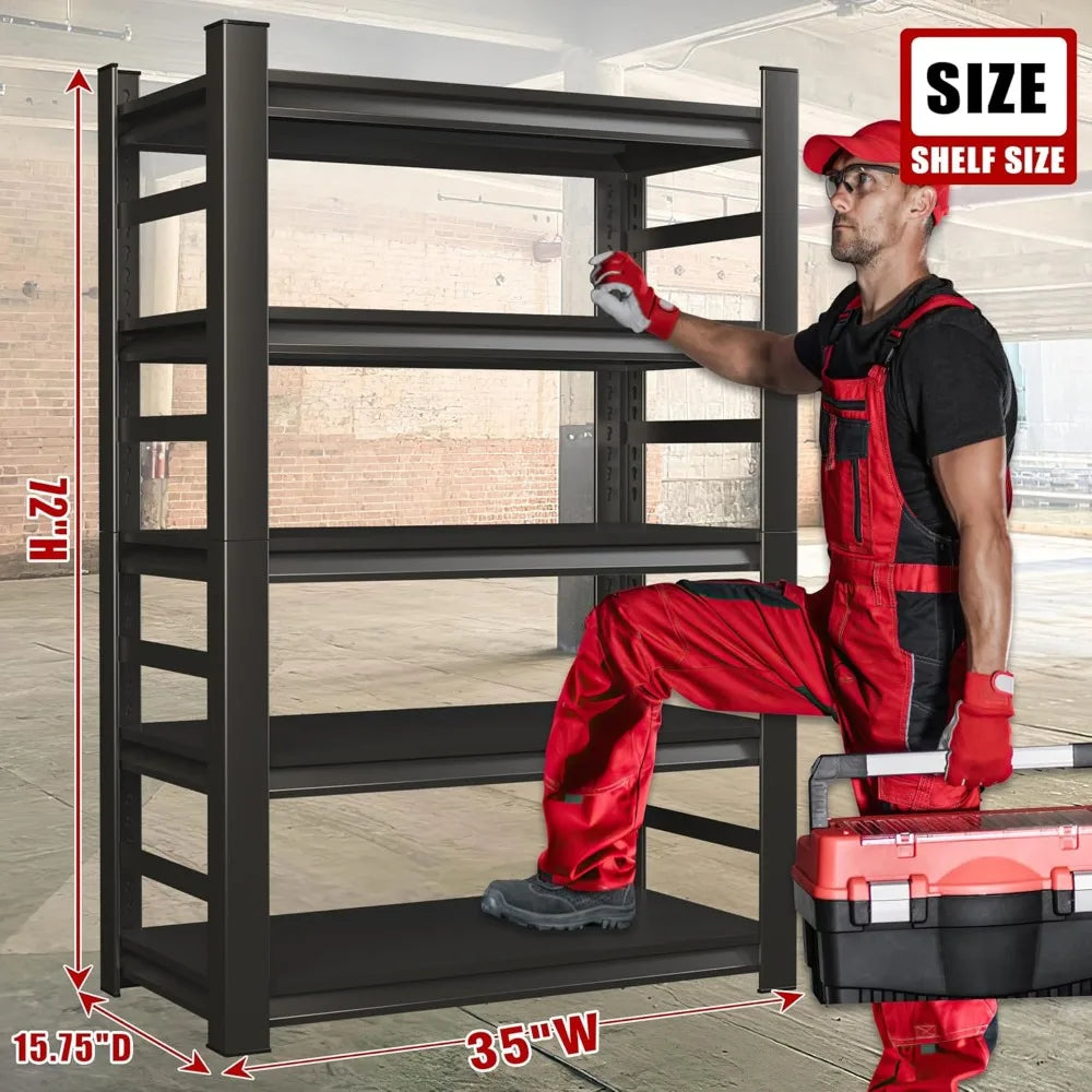 72" Heavy Duty Garage Shelving – Adjustable 5-Tier Metal Storage Shelves for Garage, Warehouse, Basement