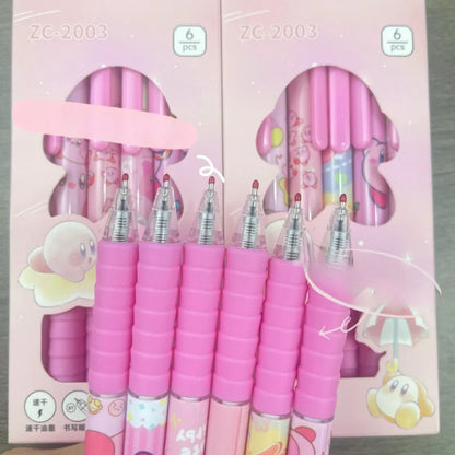 6pcs Kirby Gel Pens – 0.5mm Black Ink Cute Anime Cartoon Ballpoint Pens for School, Office & Gifts