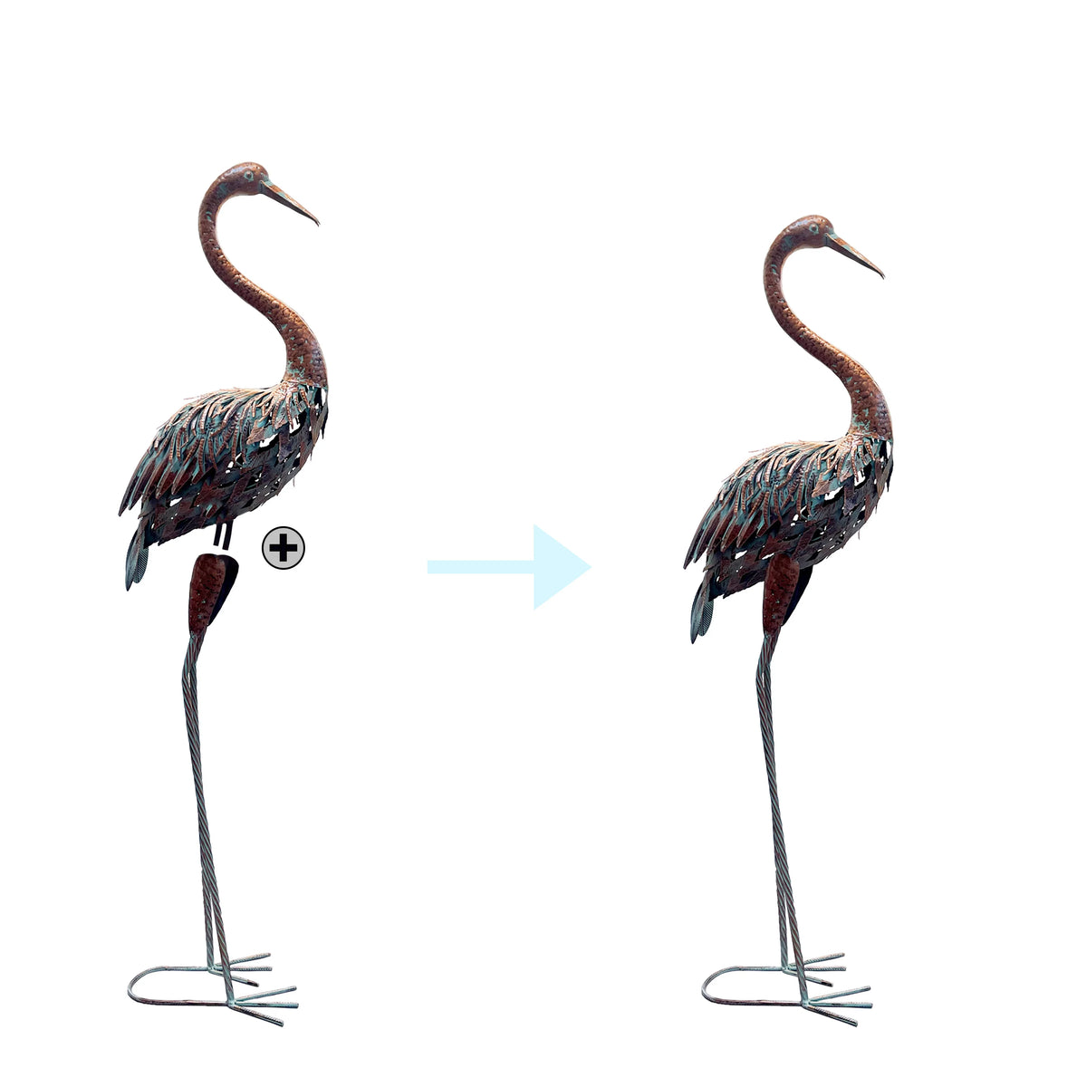 Metal Heron Garden Statue - Tall Crane Bird Sculpture for Patio, Lawn & Outdoor Decor
