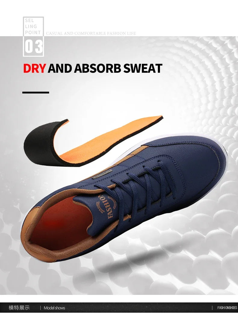 MAEDEF Men's Leather Sneakers – Waterproof, Comfortable Lace-Up Casual Footwear, Vulcanized Shoes