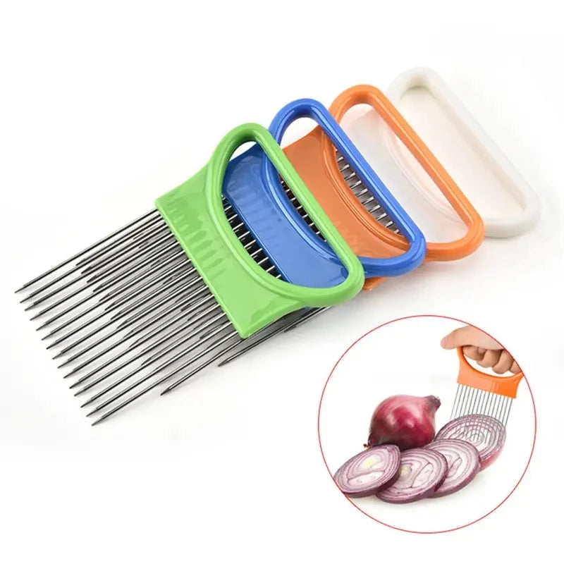 Colorful Stainless Steel Onion Slicer - Effortless Onion Chopping Tool for Perfect Slices - Kitchen Potato Chip Holder