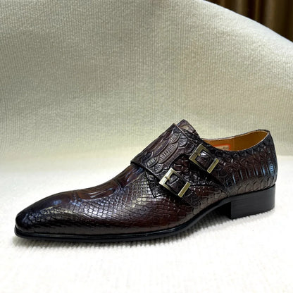 Men’s Genuine Leather Oxford Shoes - Italian-Style Crocodile Pattern Formal Office, Party and Wedding Dress Shoes