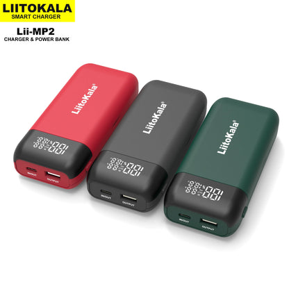 LiitoKala Lii-MP2 Battery Charger & Power Bank - 18650/21700 Rechargeable with QC3.0 Input/Output & Digital Display