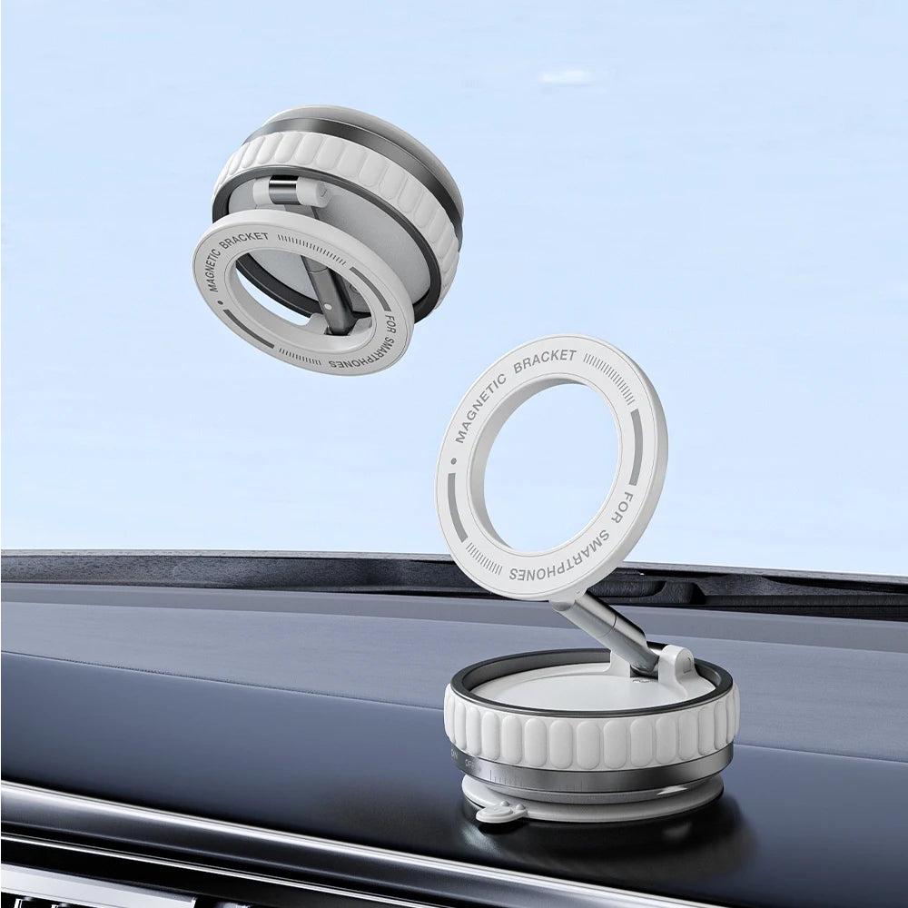 Vacuum Suction Magnetic Phone Holder – 360° Rotating Hands-Free Foldable Car & Smooth Surface Mount