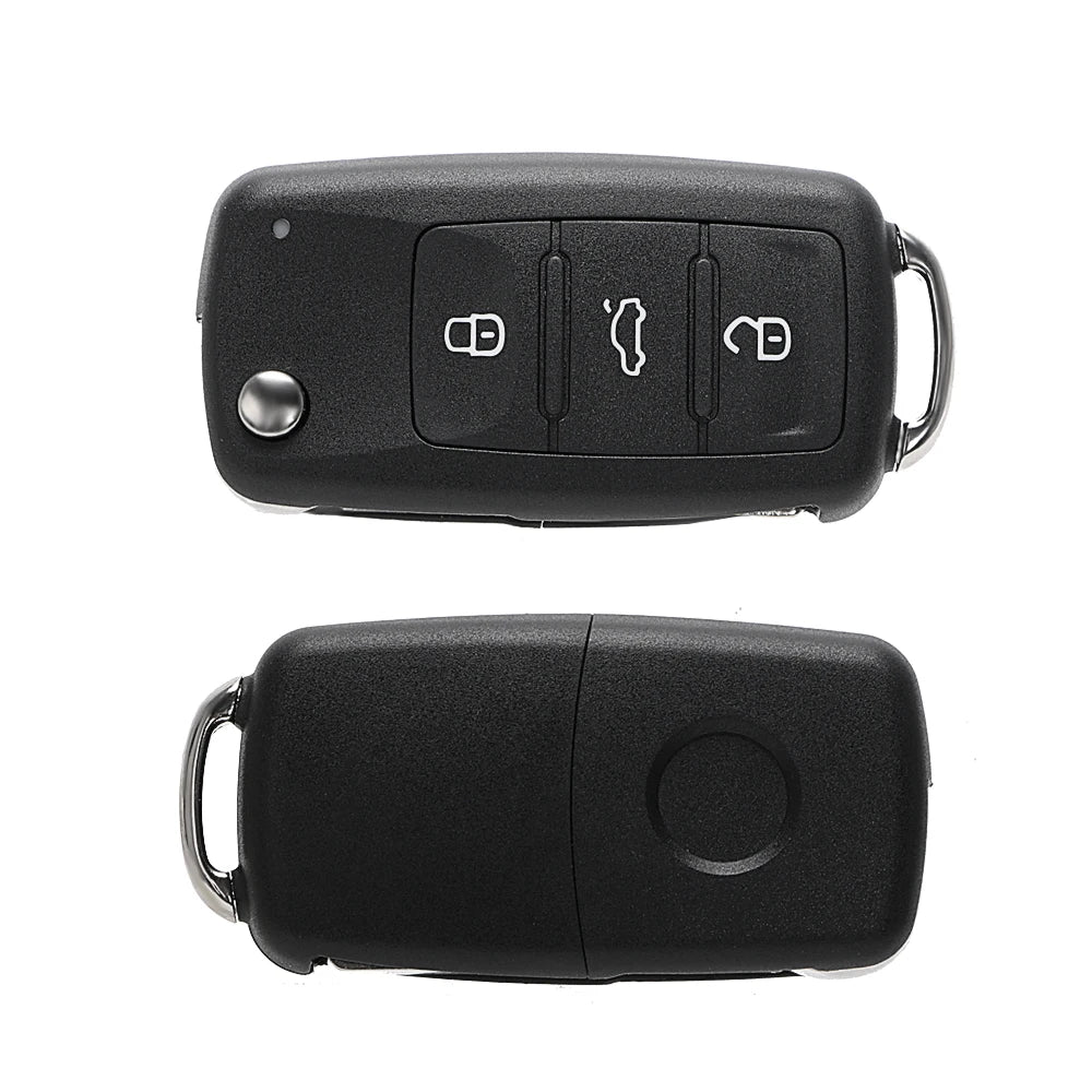 VW Car Key Shell Replacement - Remote Flip 3 Buttons for Beetle, Caddy, Eos, Golf, Jetta, Polo, Scirocco, Tiguan, Touran, UP