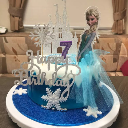 Disney Princess Cake Decoration - Frozen Cake Cupcake Toppers & Cake Flag for Birthday Parties and Baby Showers