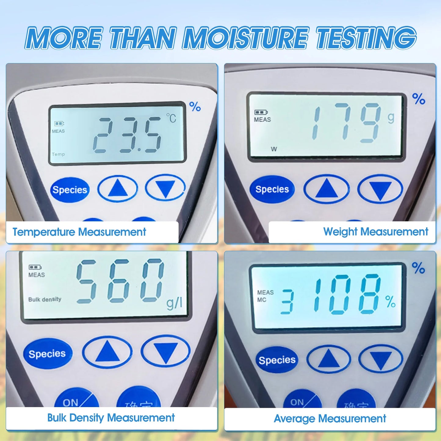 Grain Moisture Meter – LCD Moisture Tester for 20+ Grains with Weight, Density & Temperature Measurement