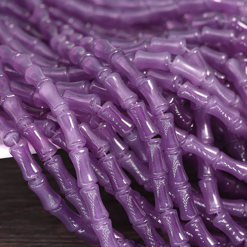 30PCS Green Glass Bamboo Beads - Jade Tube Shape Loose Beads for DIY Bracelet, Necklace & Jewelry Making Accessories